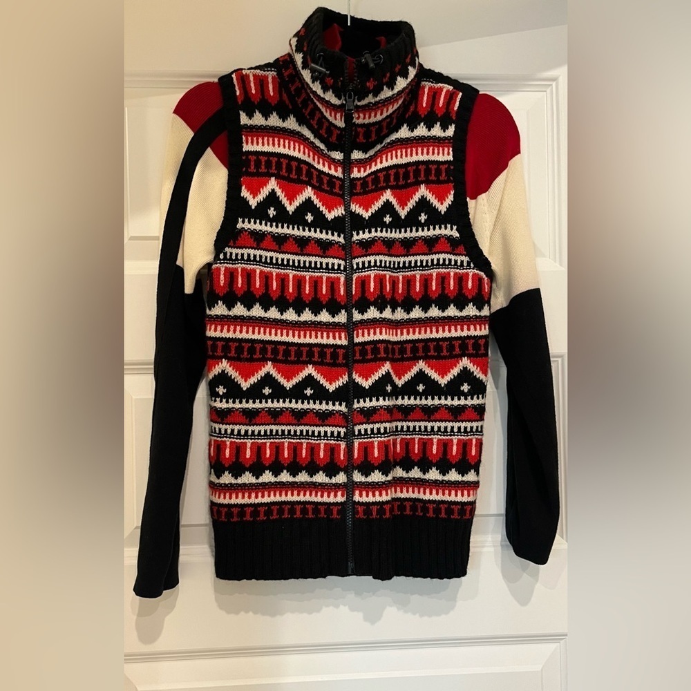 VTG Ralph Lauren Womens Fair Isle Wool Active Vest Sweater Red Black Nordic Knit